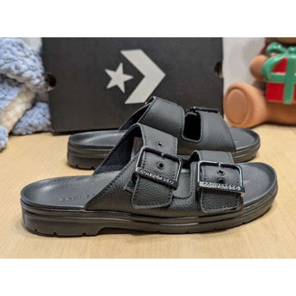 Converse CTAS Black Leather Lugged Flatform Two Strap Sandals Women's Size 9 NIB - Picture 4 of 14